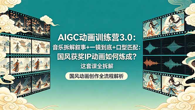 AIGC动画训练营3.0：音乐拆解叙事+一镜到底+口型匹配：国风获奖IP动画如何炼成？这套课全拆解-沧海聊项目