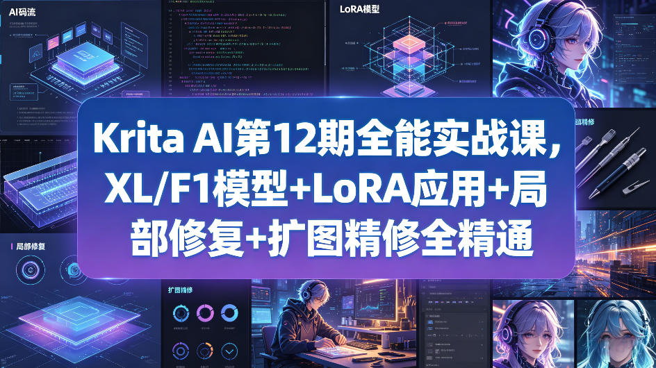 Krita AI第12期全能实战课，XL/F1模型+LoRA应用+局部修复+扩图精修全精通-沧海聊项目