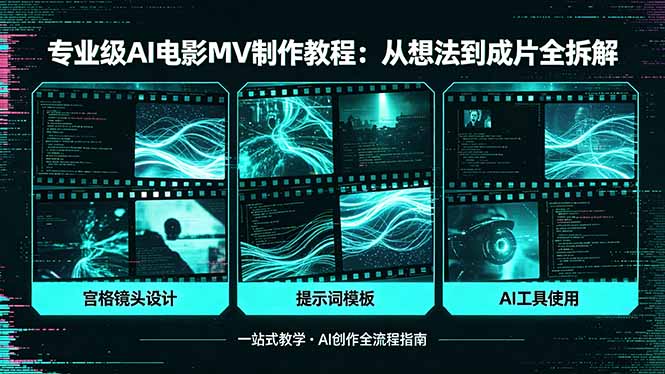专业级AI电影MV制作教程，从想法到成片全拆解，宫格镜头+提示词模板+AI工具一站式教学-沧海聊项目