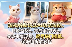 短视频新玩法AI萌宠短剧，日收益5张，零成本变现稳，起号快门槛低，保姆级拆解教程-沧海聊项目