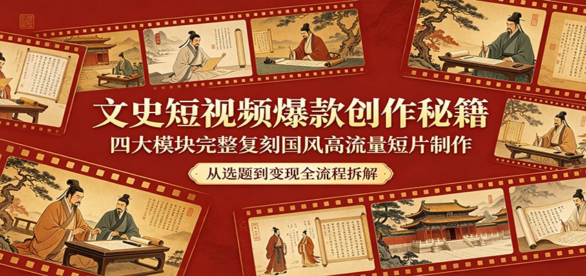 文史短视频爆款创作秘籍：四大模块完整复刻国风高流量短片制作-沧海聊项目