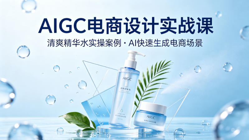 AIGC电商设计实战课，以清爽精华水为实操案例，教你用AI快速生成电商场景-沧海聊项目
