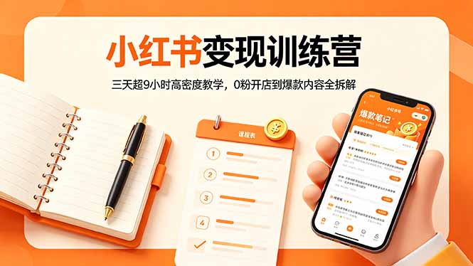 小红书变现训练营：三天超9小时高密度教学，0粉开店到爆款内容全拆解-沧海聊项目