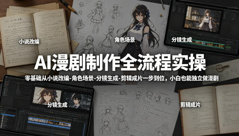 AI漫剧制作全流程实操，零基础从小说改编-角色场景-分镜生成-剪辑成片一步到位，小白也能独立做漫剧-沧海聊项目
