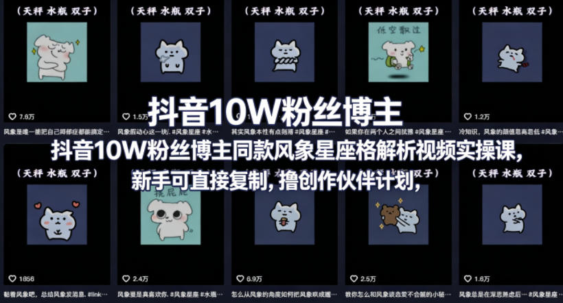 抖音10W粉丝博主同款星座性格解析视频实操课，新手可直接复制，撸创作伙伴计划，分成计划等-沧海聊项目