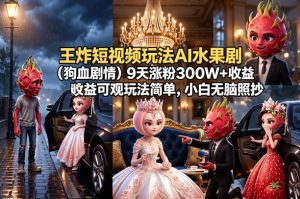 王炸短视频玩法AI水果剧(狗血剧情)9天涨粉300W+收益可观玩法简单，小白无脑照抄，详细拆解玩法-沧海聊项目