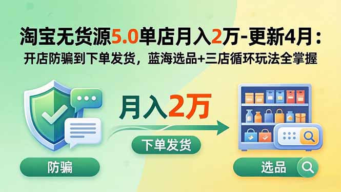 淘宝无货源5.0单店月入2万-更新5月：开店防骗到下单发货，蓝海选品+三店循环玩法全掌握-沧海聊项目