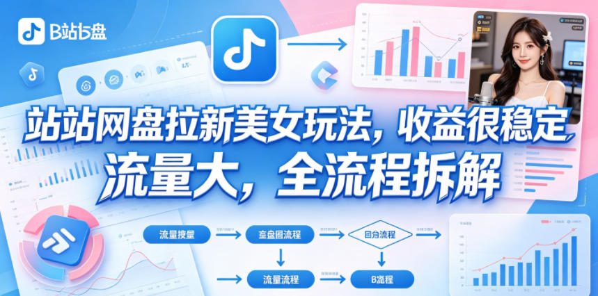 B站网盘拉新美女玩法，收益很稳定，流量大，全流程拆解-沧海聊项目