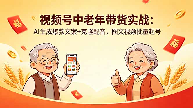 视频号中老年带货实战：AI生成爆款文案+克隆配音，图文视频批量起号-沧海聊项目