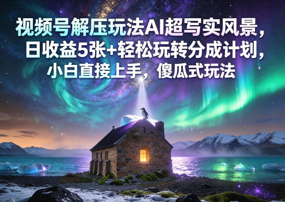 视频号解压玩法AI超写实风景，日收益5张+轻松玩转分成计划，小白直接上手，傻瓜式玩法-沧海聊项目