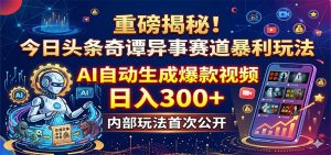 重磅揭秘！今日头条奇谭异事赛道暴利玩法：AI自动生成爆款视频，日入300+-沧海聊项目