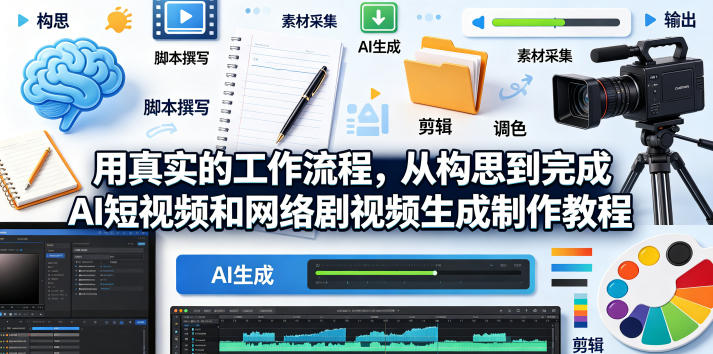 用真实的工作流程，从构思到完成AI短视频和网络剧视频生成制作教程-中英字幕-沧海聊项目