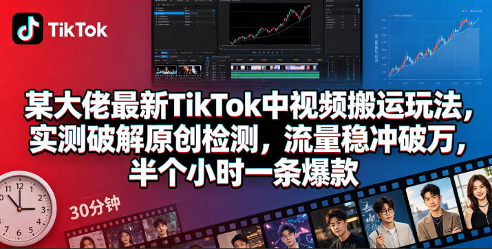 某大佬最新TikTok中视频搬运玩法，实测破解原创检测，流量稳冲破万，半个小时一条爆款-沧海聊项目