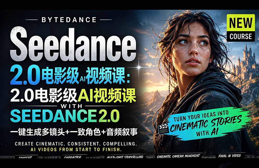 Seedance 2.0电影级AI视频课：一键生成多镜头+一致角色+音频叙事-沧海聊项目