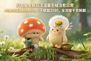 抖音掘金新玩法温馨毛绒治愈日常，45条作品涨粉84.6W，3天收益2580，全流程干货拆解-沧海聊项目