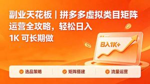 副业天花板｜拼多多虚拟类目矩阵运营全攻略，轻松日入 1K 可长期做-沧海聊项目