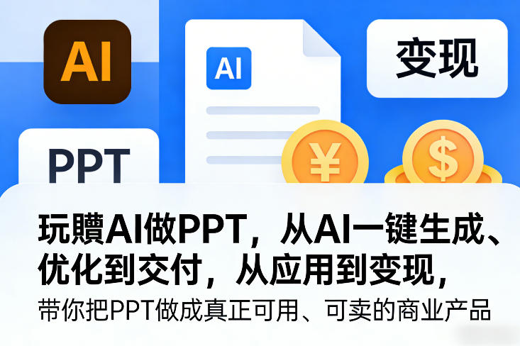玩賺AI做PPT，从AI一键生成、优化到交付，从应用到变现，带你把PPT做成真正可用、可卖的商业产品(更新0513)-沧海聊项目