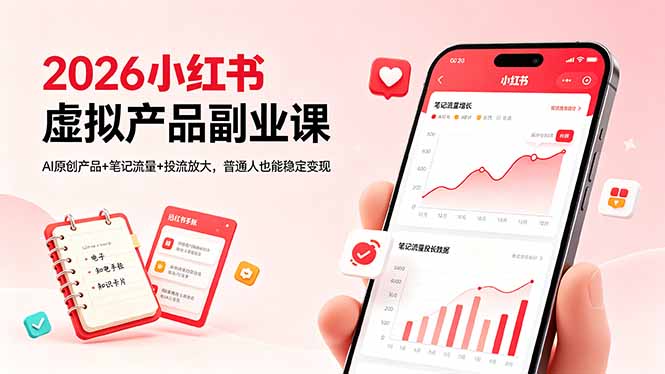 2026小红书虚拟产品副业课，AI原创产品+笔记流量+投流放大，普通人也能稳定变现-沧海聊项目