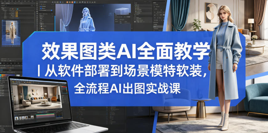 效果图类AI全面教学｜从软件部署到场景模特软装，全流程AI出图实战课-沧海聊项目