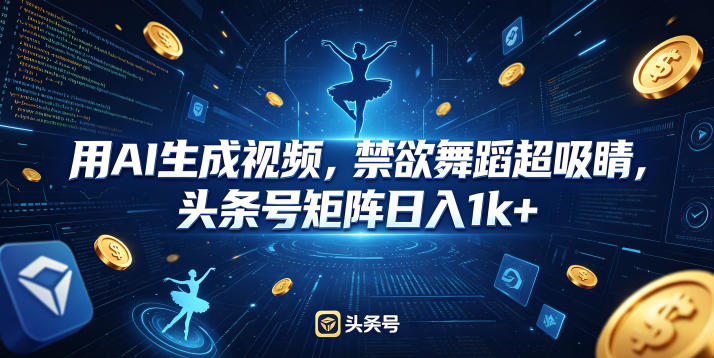 用AI生成视频，禁欲舞蹈超吸睛，头条号矩阵日入1k+-沧海聊项目