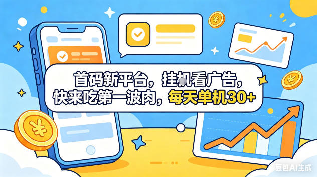 首码新平台，挂G自动看广告，快来吃第一波肉，每天单机30+，可矩阵放大【揭秘】-沧海聊项目