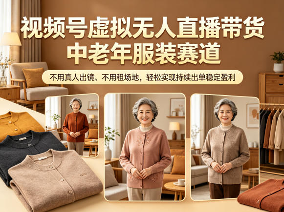 视频号虚拟无人直播带货中老年服装赛道，不用真人出镜、不用租场地，轻松实现持续出单稳定盈利-沧海聊项目