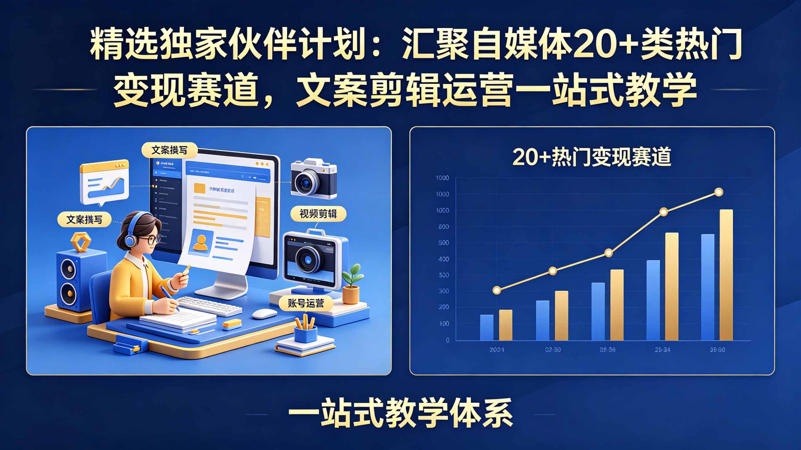 精选独家伙伴计划:汇聚自媒体20+类热门变现赛道,文案剪辑运营一站式教学-沧海聊项目