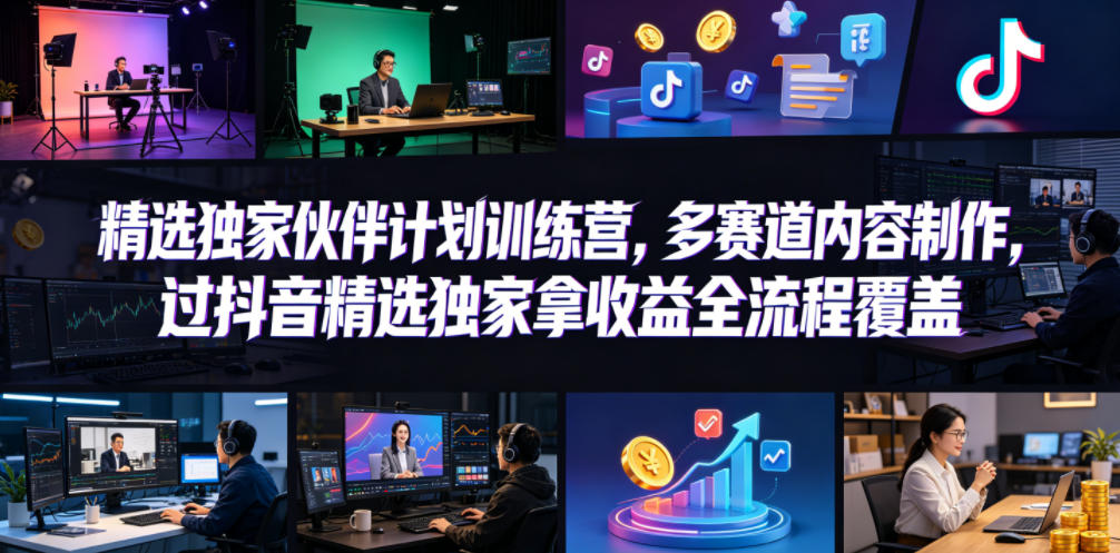 小豁食堂精选独家伙伴计划训练营，多赛道内容制作，过抖音精选独家拿收益全流程覆盖-沧海聊项目