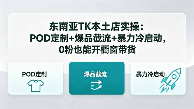 东南亚TK本土店实操-5月更新：POD定制+爆品截流+暴力冷启动，0粉也能开橱窗带货-沧海聊项目
