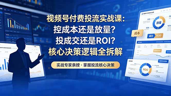视频号付费投流实战课-5月：控成本还是放量？投成交还是ROI？核心决策逻辑全拆解-沧海聊项目