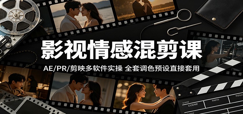 影视情感混剪课：AE/PR/剪映多软件实操，全套调色预设直接套用-沧海聊项目