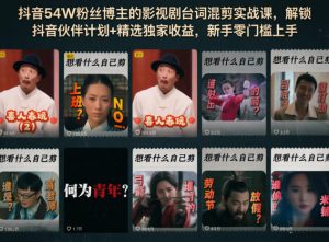 抖音54W粉丝博主的影视剧台词混剪实战课，解锁抖音伙伴计划+精选独家收益，新手零门槛上手-沧海聊项目