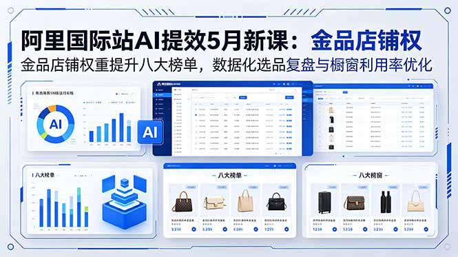 阿里国际站AI提效5月新课：金品店铺权重提升八大榜单，数据化选品复盘与橱窗利用率优化-沧海聊项目