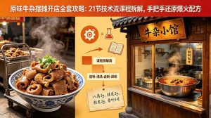 原味牛杂摆摊开店全套攻略：21节技术流课程拆解，手把手还原爆火配方-沧海聊项目