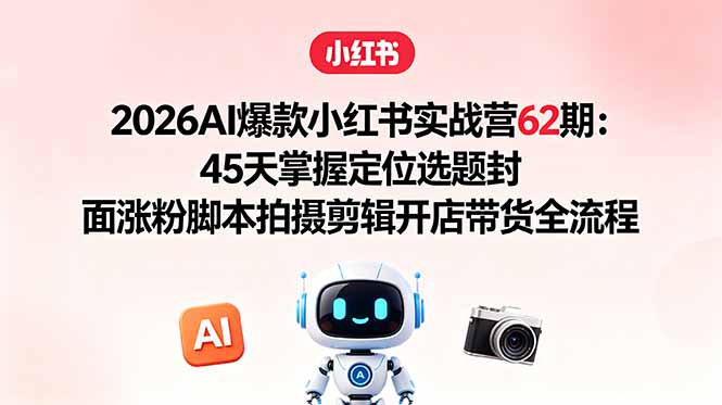 2026AI爆款小红书实战营62期：45天掌握定位选题封面涨粉脚本拍摄剪辑开店带货全流程-沧海聊项目