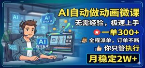 AI自动做动画微课，一单300+，全程派单，你只管执行，月稳定2W+-沧海聊项目