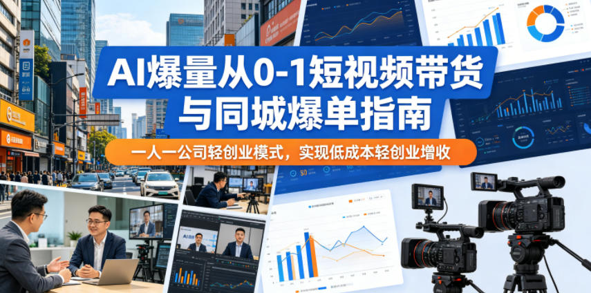 AI爆量从0-1短视频带货与同城爆单指南，一人一公司轻创业模式，实现低成本轻创业增收-沧海聊项目