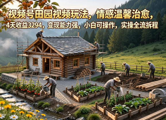 视频号田园视频玩法，情感温馨治愈，4天收益3294，变现能力强，小白可操作，实操全流程拆解-沧海聊项目