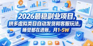 2026最稳副业项目，拼多多虚拟类目自动发货和客服玩法，睡觉都在进账，月1-5W【揭秘】-沧海聊项目