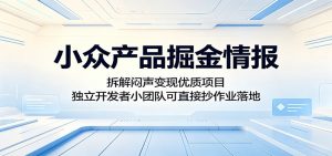 小众产品掘金情报：拆解闷声变现优质项目，独立开发者小团队可直接抄作业落地-沧海聊项目