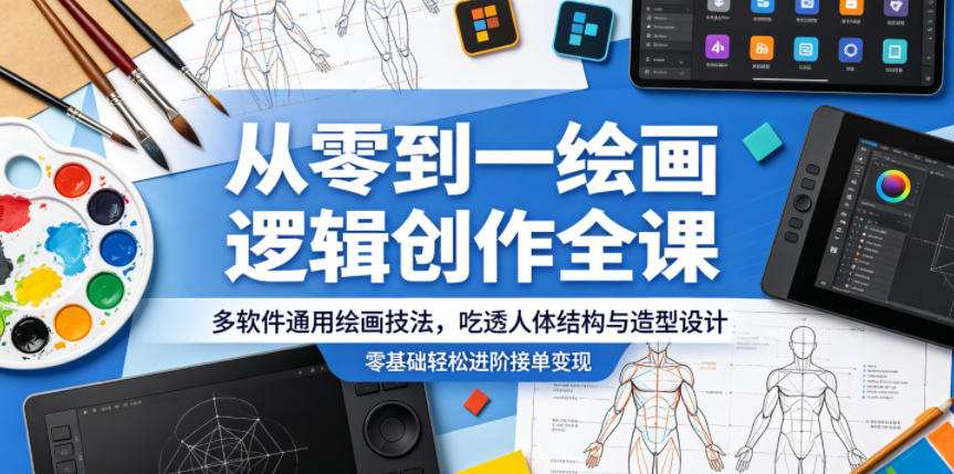 从零到一绘画逻辑创作全课，多软件通用绘画技法，吃透人体结构与造型设计，零基础轻松进阶接单变现-沧海聊项目