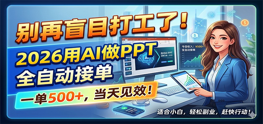 别再盲目打工了！2026用AI做PPT全自动接单，一单5张+，当天见效！-沧海聊项目