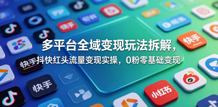 多平台全域变现玩法拆解，抖快红头流量变现实操，0粉零基础变现-沧海聊项目