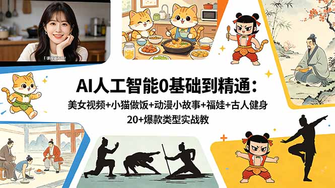 AI人工智能0基础到精通：美女视频+小猫做饭+动漫小故事+福娃+古人健身，20+爆款类型实战教学-沧海聊项目