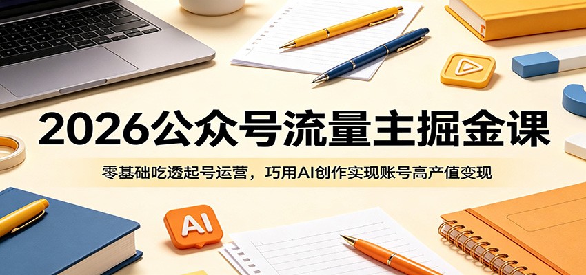 2026公众号流量主掘金课：零基础吃透起号运营，巧用AI创作实现账号高产值变现-沧海聊项目