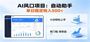 全新AI自动助手项目，低门槛入局，每日稳定收益500以上-沧海聊项目
