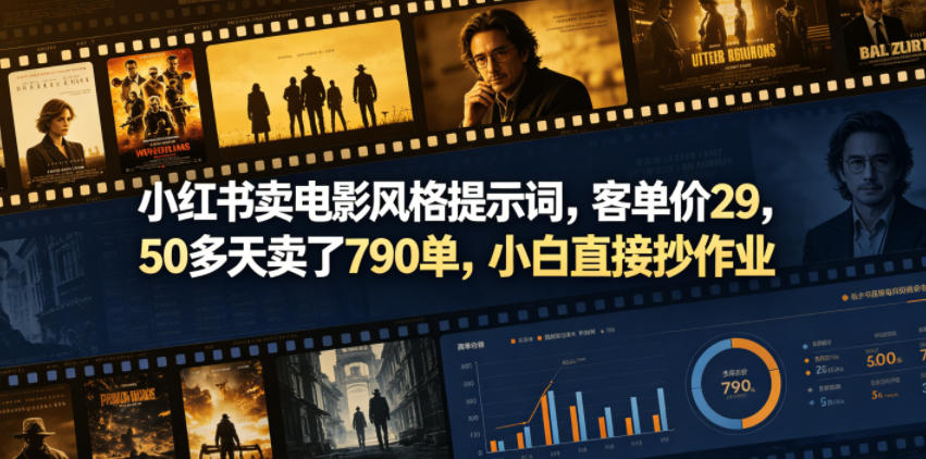 小红书卖电影风格提示词，客单价29，50多天卖了790单，小白直接抄作业！-沧海聊项目