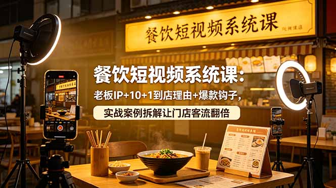 餐饮短视频系统课：老板IP+10+1到店理由+爆款钩子，实战案例拆解让门店客流翻倍-沧海聊项目