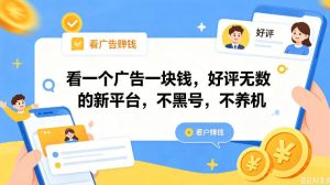 看一个广告一块钱，好评无数的新平台，不黑号，不养机，一撸几十块钱还是不错的【揭秘】-沧海聊项目