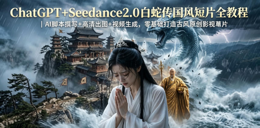 ChatGPT+Seedance2.0白蛇传国风短片全教程｜AI脚本撰写+高清出图+视频生成，零基础打造古风原创影视短片-沧海聊项目